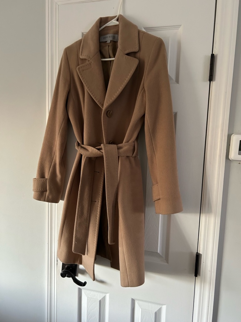 Anne Klein Camel Wool-Blend Belted Trench Coat